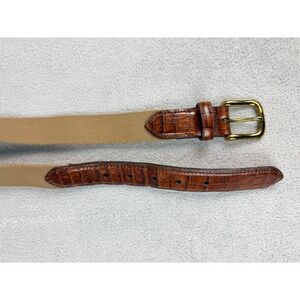 ORVIS Men's 36 Tan Elastic Belt with Brown Alligator Embossed Leather Trim